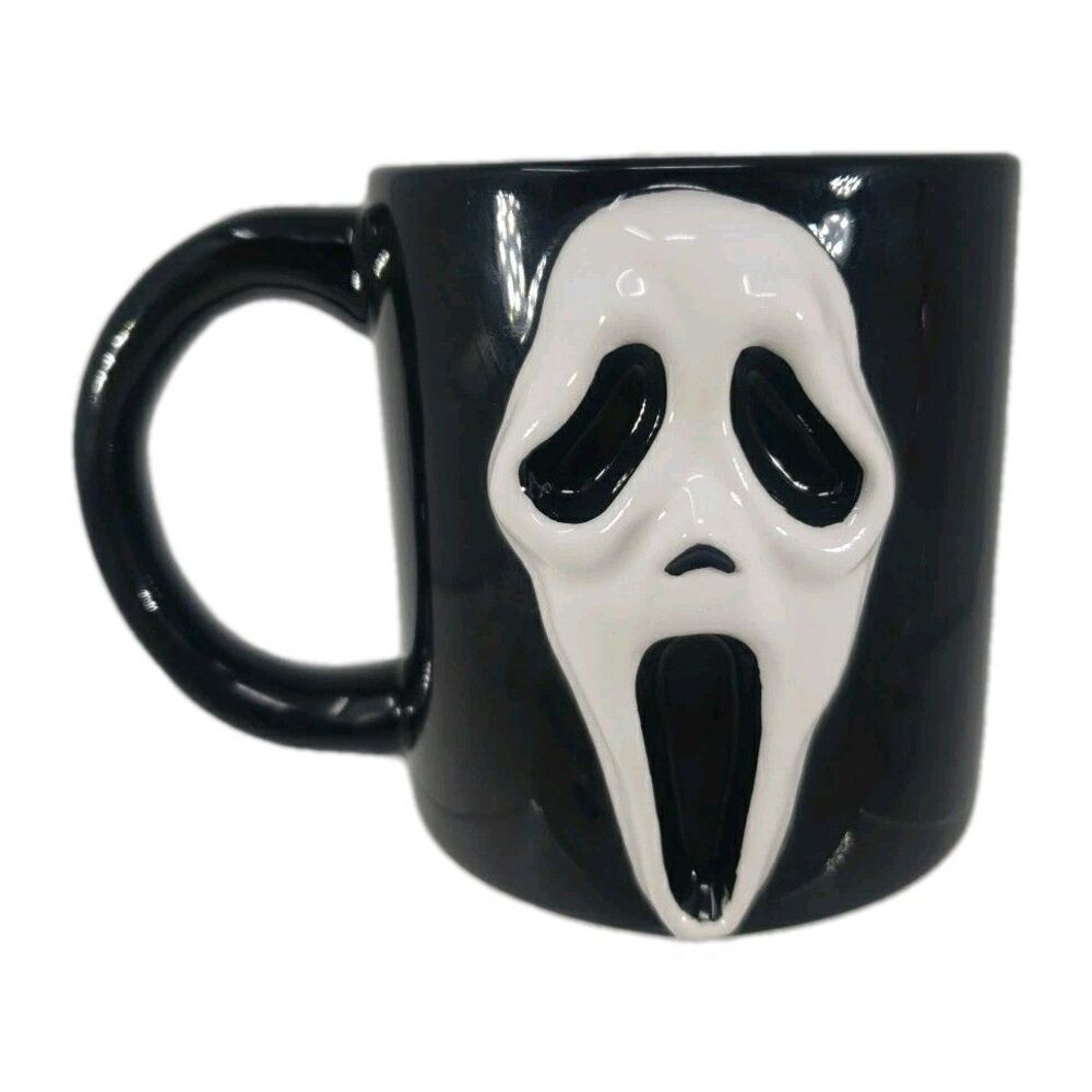 Ghost Face Coffee Mug Black White ICON of Halloween Bioworld 16 oz Scary Spooky
